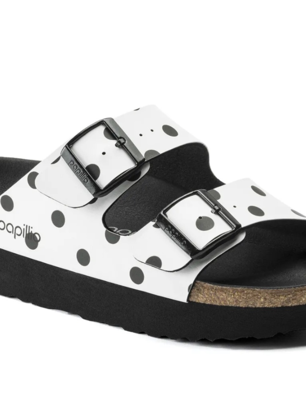 Papillio Black and White Polka Dot Double-Buckle Slide Sandals - Picture 3 of 7